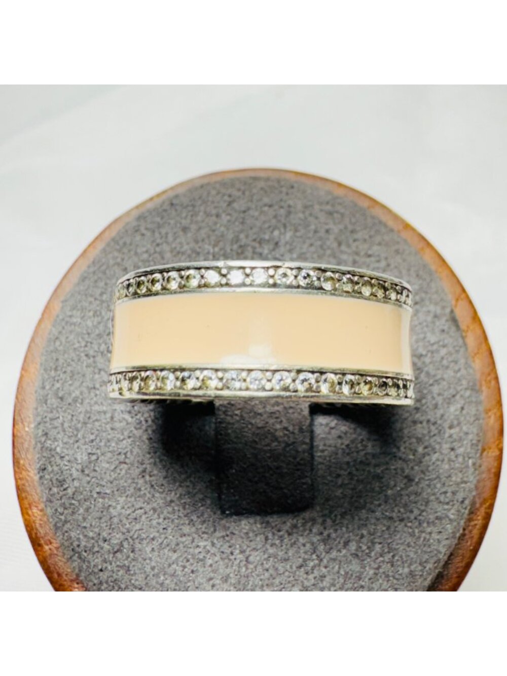 Enamel & Cubic Zirconia 8.75mm Band Sterling Silver 925 Ring Size 7.75